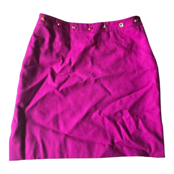 Versace Pink Studded Women's Short Skirt Size 26 Side Slit Flaw - Picture 1 of 12